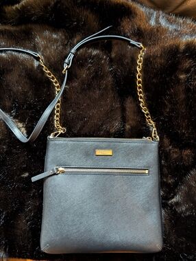 Kate Spade Black Leather Crossbody with Gold Chain Accents